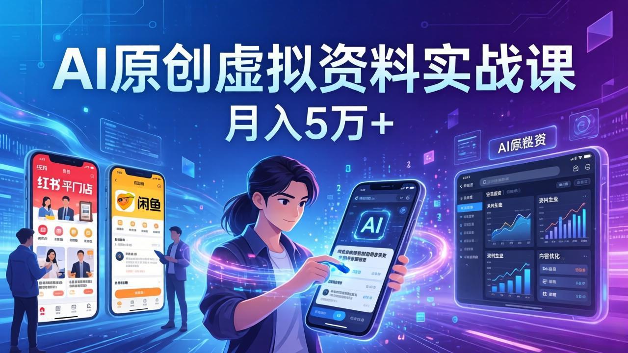 （17657期）AI原创虚拟资料实战课：2026新机会，小红书闲鱼开店，普通人用AI轻松变现，月入5万+-网赚副业网