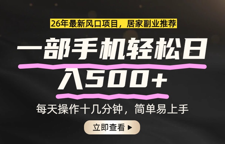 (17680期)26年居家副业首选,一部手机轻松日入500+,长期稳定可做-网赚副业网