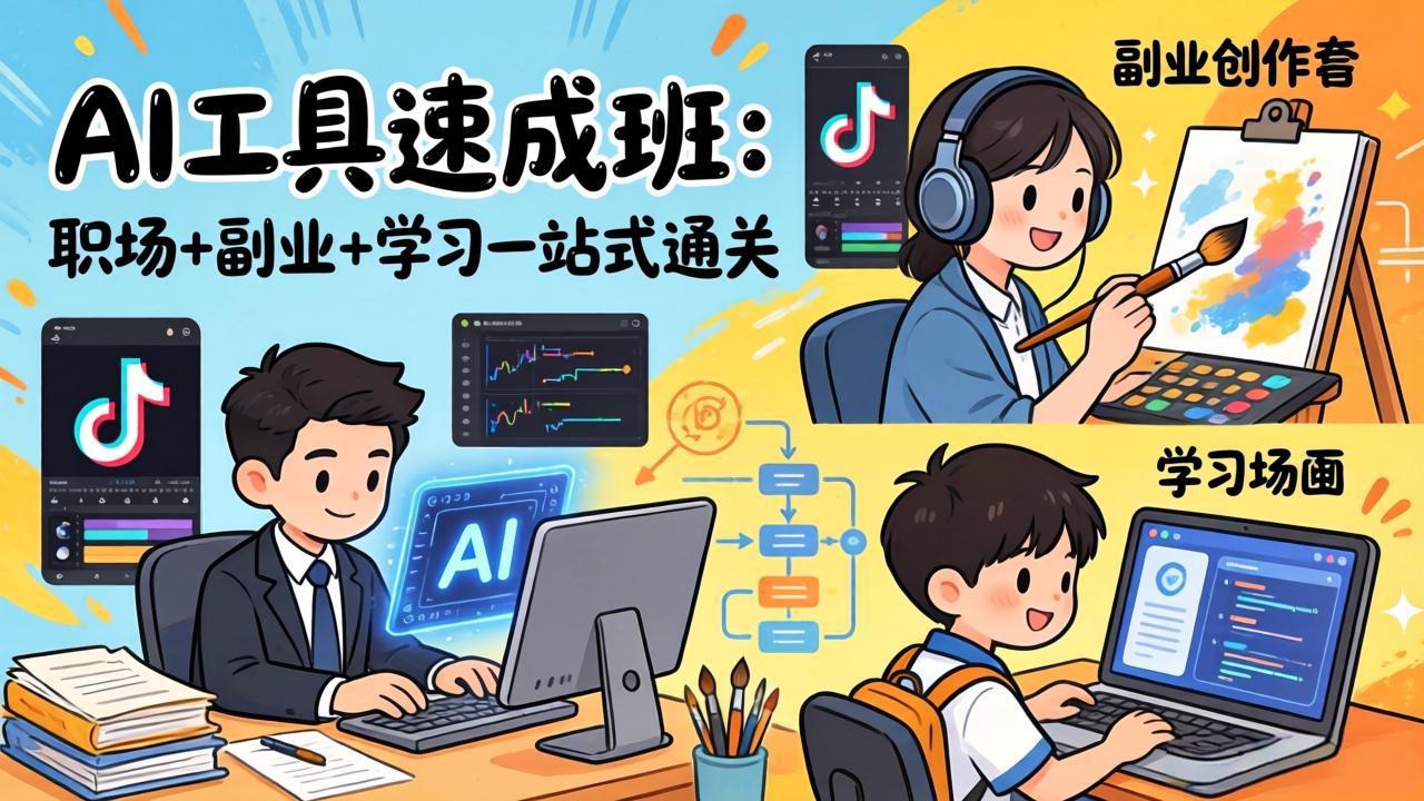 (17650期)AI工具速成班:职场+副业+学习一站式通关,20+爆款类型+剪映技巧+抖音算法,0基础快速上手-网赚副业网