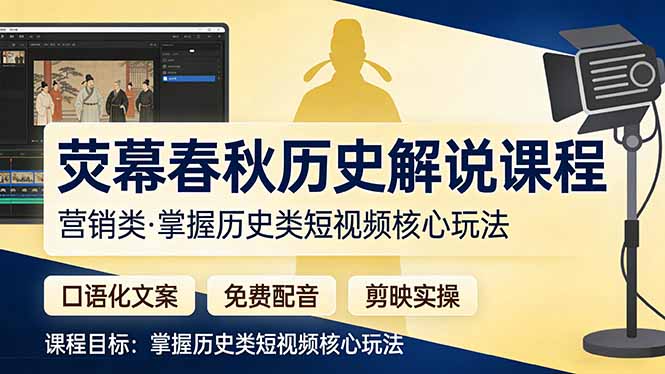 (17686期)荧幕春秋历史(营销类)解说课程:口语化文案+免费配音+剪映实操,掌握历史类短视频核心玩法-网赚副业网