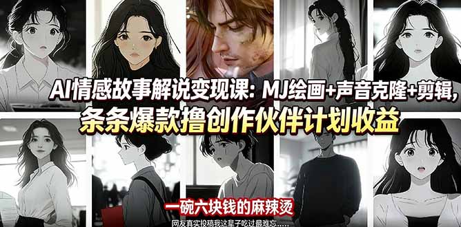 (17821期)AI情感故事解说变现课:MJ绘画+声音克隆+剪辑,条条爆款撸创作伙伴计划收益-网赚副业网