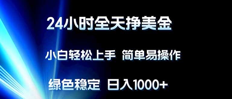 (17557期)24小时全天挣美金,小白轻松上手,简单易操作,绿色稳定,日入1000+-网赚副业网