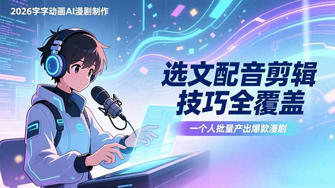 (17477期)2026字字动画AI漫剧制作-1期,选文配音剪辑技巧全覆盖,一个人就能批量产出爆款漫剧-网赚副业网