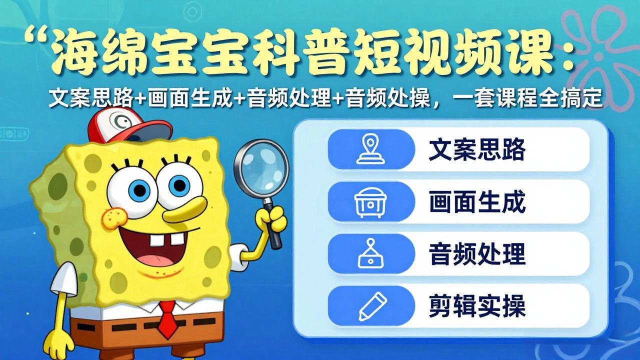 (17756期)海绵宝宝科普短视频课:文案思路+画面生成+音频处理+剪辑实操,一套课程全搞定-网赚副业网