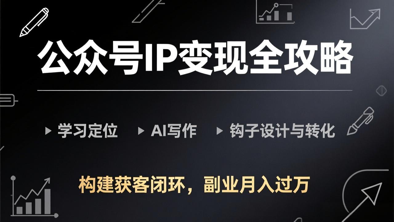 (17523期)公众号IP变现全攻略-更新,学习定位、AI写作、钩子设计与转化,构建获客闭环,副业月入过万-网赚副业网