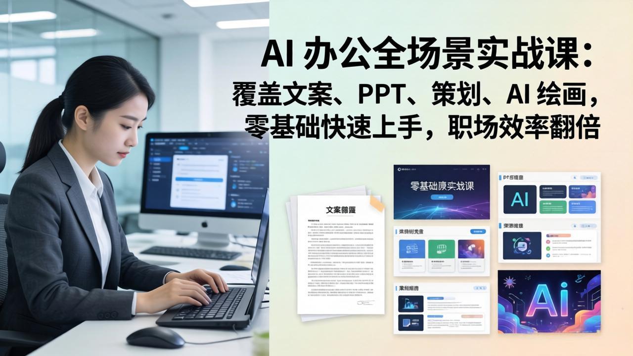 (17732期) AI 办公全场景实战课:覆盖文案、PPT、策划、AI 绘画,零基础快速上手,职场效率翻倍-网赚副业网