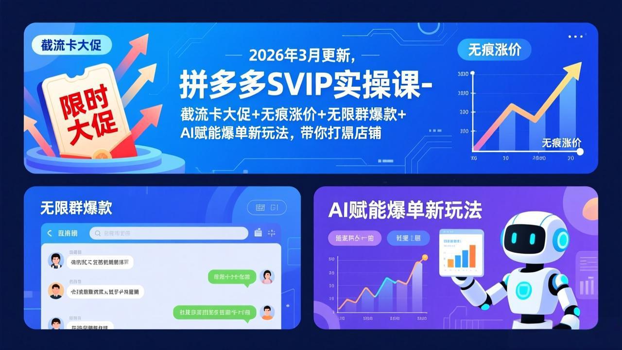 (17589期)拼多多SVIP实操课-26年3月,截流卡大促+无痕涨价+无限群爆款+AI赋能爆单新玩法,带你打爆店铺-网赚副业网