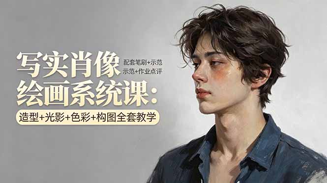 (17967期)写实肖像绘画系统课:造型+光影+色彩+构图全套教学,配套笔刷+示范+作业点评-网赚副业网