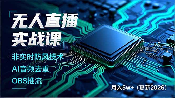 (17958期)无人直播实战课(更新4月),非实时防风技术、AI音频去重、OBS推流,建立技术壁垒,月入5w+-网赚副业网