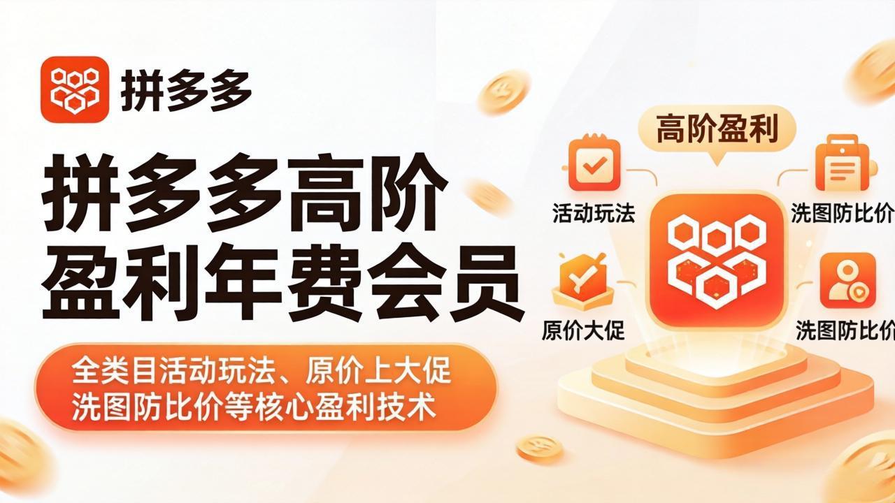 (17943期)拼多多高阶盈利年费会员(更新4月):全类目活动玩法、原价上大促、洗图防比价等核心盈利技术-网赚副业网
