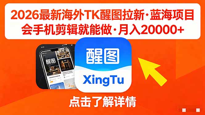 (18112期)26年最新海外Tk醒图拉新,蓝海项目,会手机剪辑就可以做,月入20000+-网赚副业网