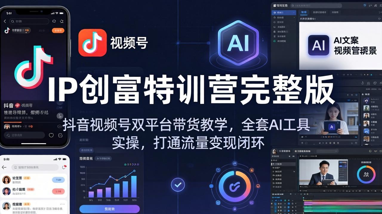 (18114期) IP创富特训营完整版:抖音视频号双平台带货教学,全套AI工具实操,打通流量变现闭环-网赚副业网