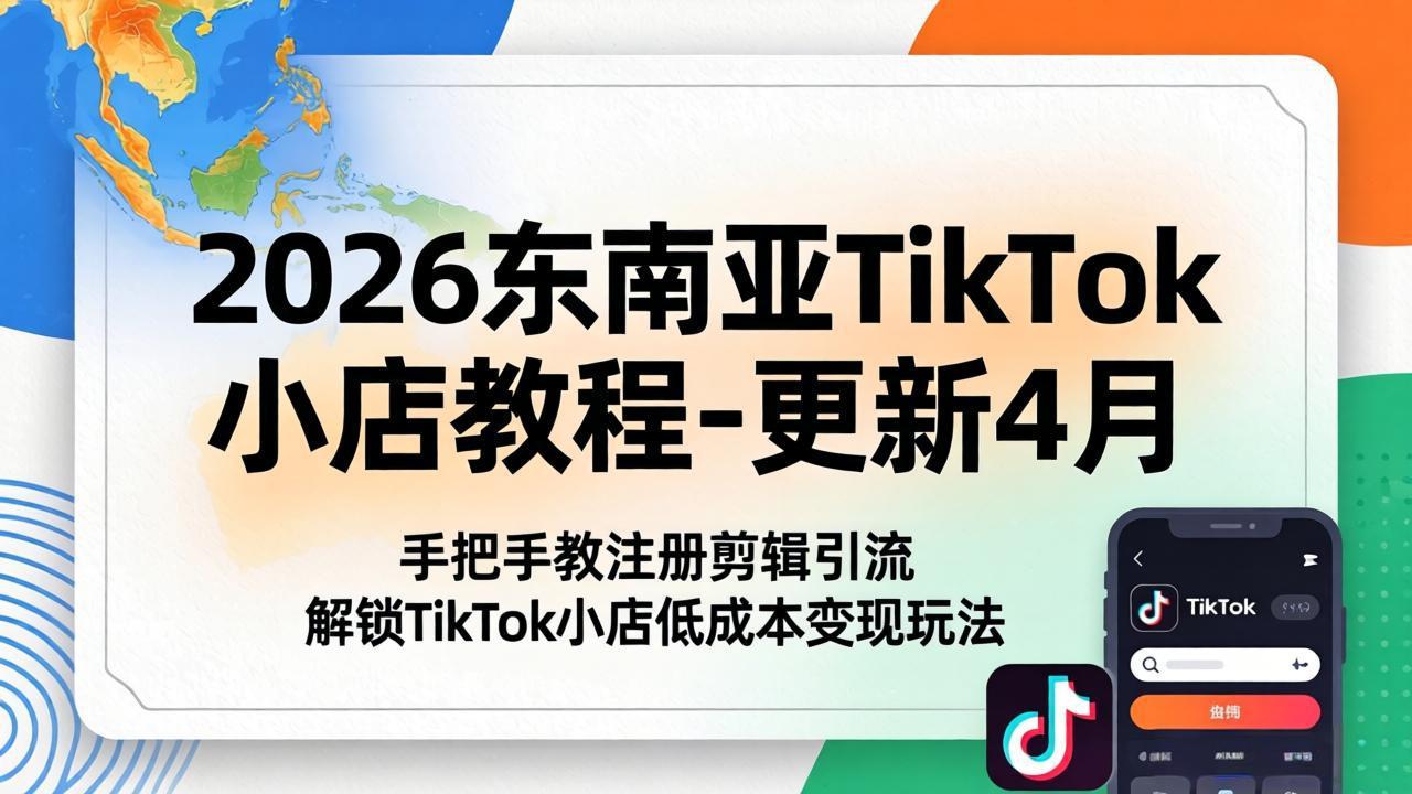 (18180期)2026东南亚TikTok小店教程-更新4月,手把手教注册剪辑引流,解锁TikTok小店低成本变现玩法-网赚副业网