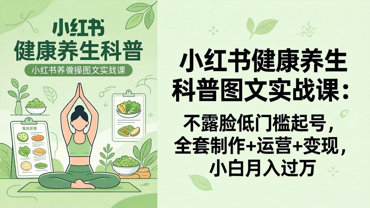(18033期)2026小红书健康养生科普图文实战课:不露脸低门槛起号,全套制作+运营+变现,小白月入过万-网赚副业网