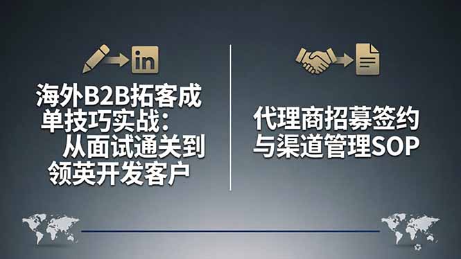 (17985期)海外B2B拓客成单技巧实战:从面试通关到领英开发客户,代理商招募签约与渠道管理SOP-网赚副业网