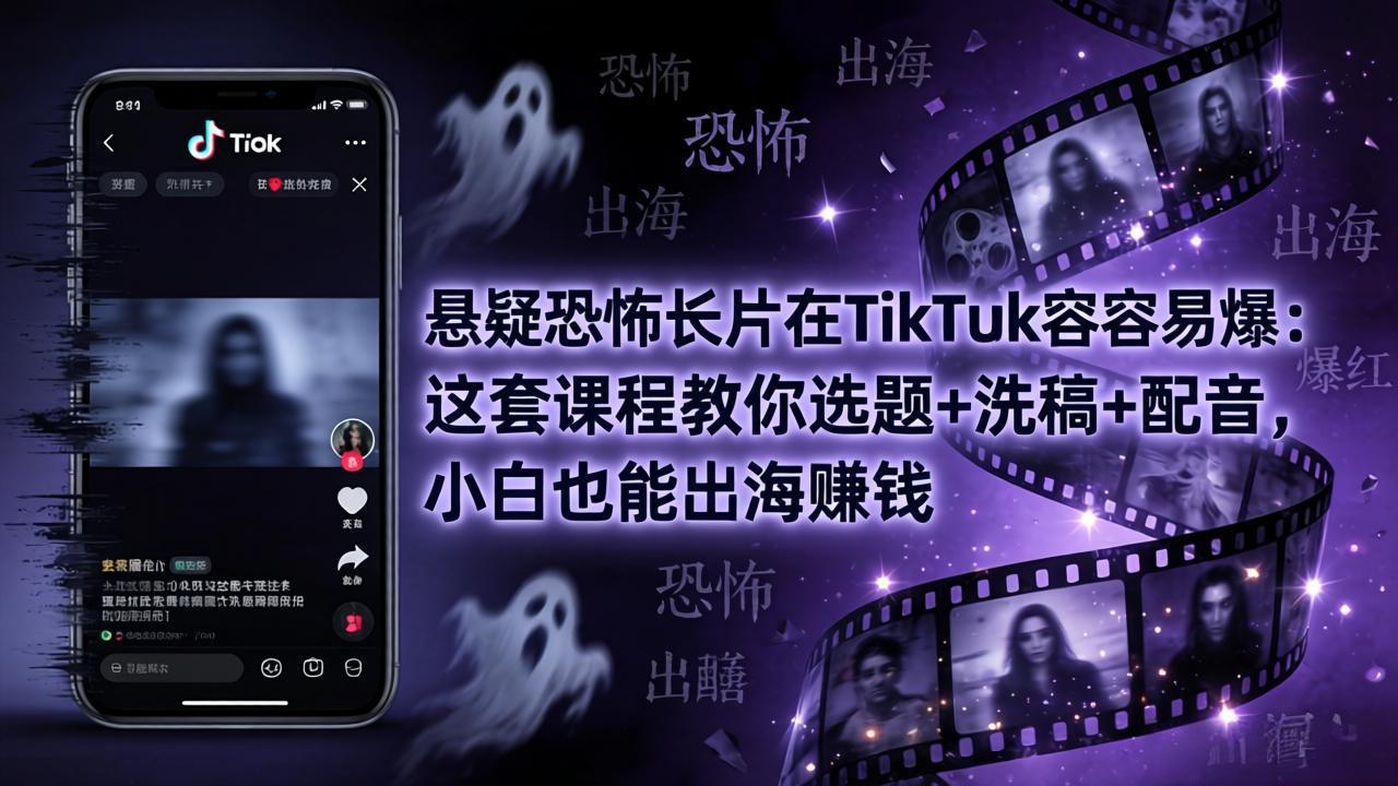 （18220期）悬疑恐怖长片在TikTok最容易爆：这套课程教你选题+洗稿+配音，小白也能出海赚钱-网赚副业网
