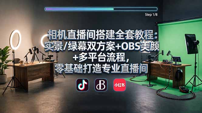 (18040期)相机直播间搭建全套教程:实景/绿幕双方案+OBS美颜+多平台流程,零基础打造专业直播间-网赚副业网