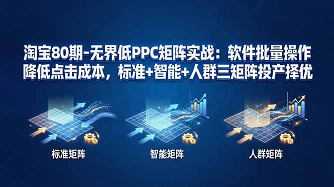 (17987期)淘宝80期-无界低PPC矩阵实战:软件批量操作降低点击成本,标准+智能+人群三矩阵投产择优-网赚副业网