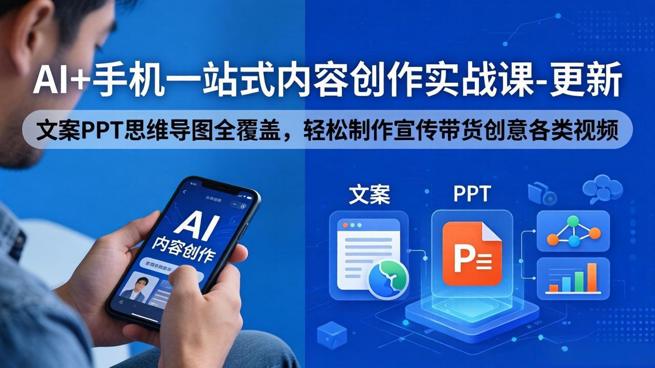 (18204期)AI+手机一站式内容创作实战课-更新,文案PPT思维导图全覆盖,轻松制作宣传带货创意各类视频-网赚副业网