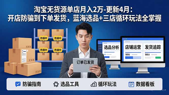 (18188期)淘宝无货源5.0单店月入2万-更新4月:开店防骗到下单发货,蓝海选品+三店循环玩法全掌握-网赚副业网