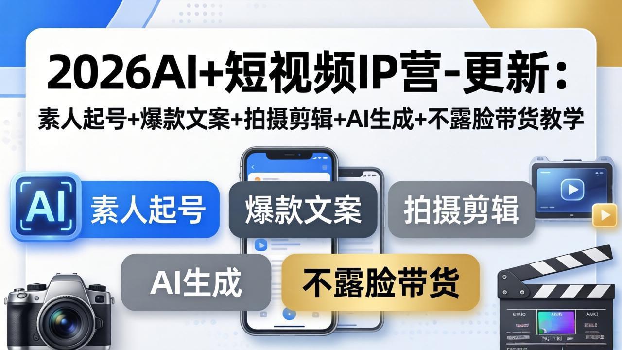 (17932期)2026AI+短视频IP营-更新:素人起号+爆款文案+拍摄剪辑+AI生成+不露脸带货教学-网赚副业网