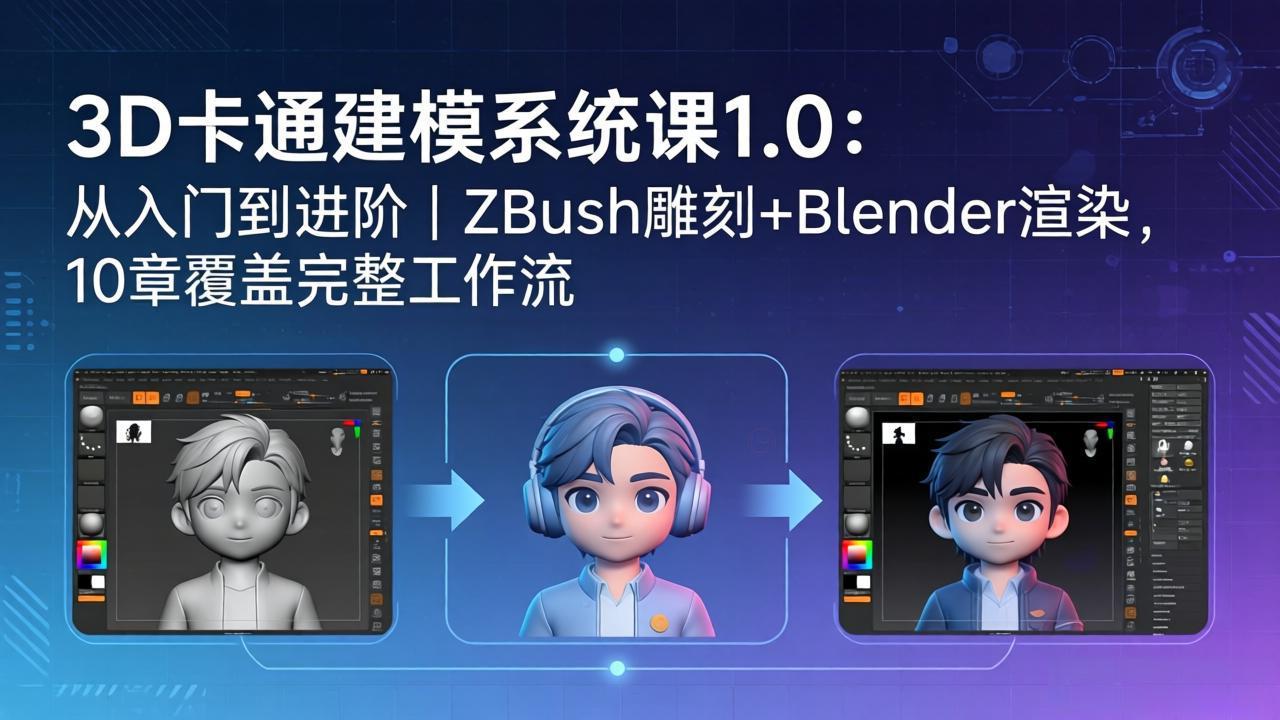 (18035期)3D卡通建模系统课1.0:从入门到进阶|ZBrush雕刻+Blender渲染,10章覆盖完整工作流-网赚副业网