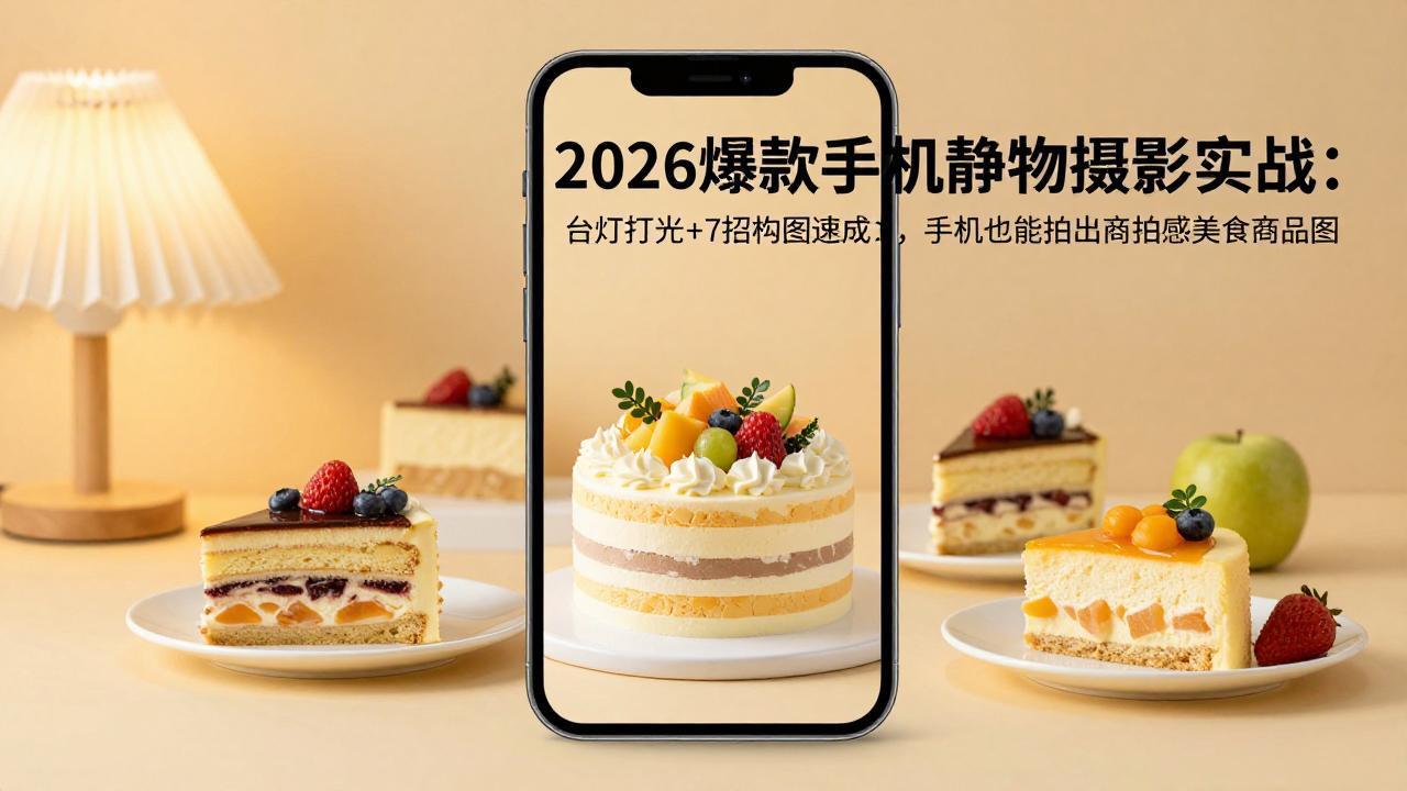 (17960期)2026爆款手机静物摄影实战:台灯打光+7招构图速成,手机也能拍出商拍感美食商品图-网赚副业网