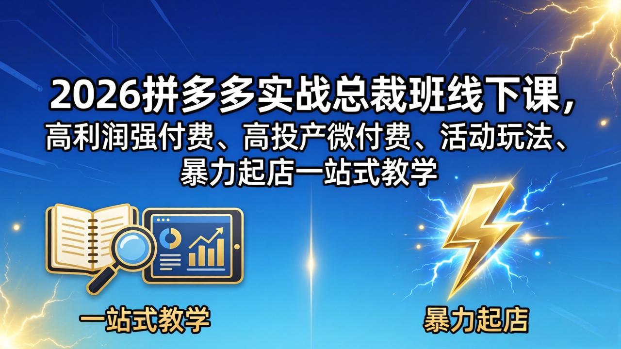 (18224期)2026拼多多实战总裁班线下课,高利润强付费、高投产微付费、活动玩法、暴力起店一站式教学-网赚副业网