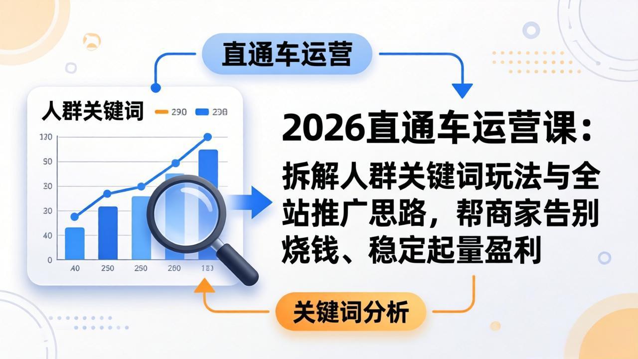(17898期)2026直通车运营课:拆解人群关键词玩法与全站推广思路,帮商家告别烧钱、稳定起量盈利-网赚副业网
