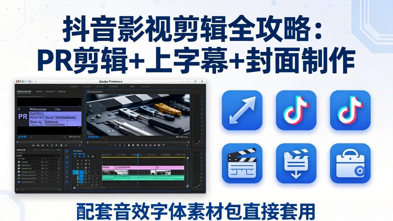 (17868期)抖音影视剪辑全攻略:PR剪辑+上字幕+封面制作,配套音效字体素材包直接套用-网赚副业网