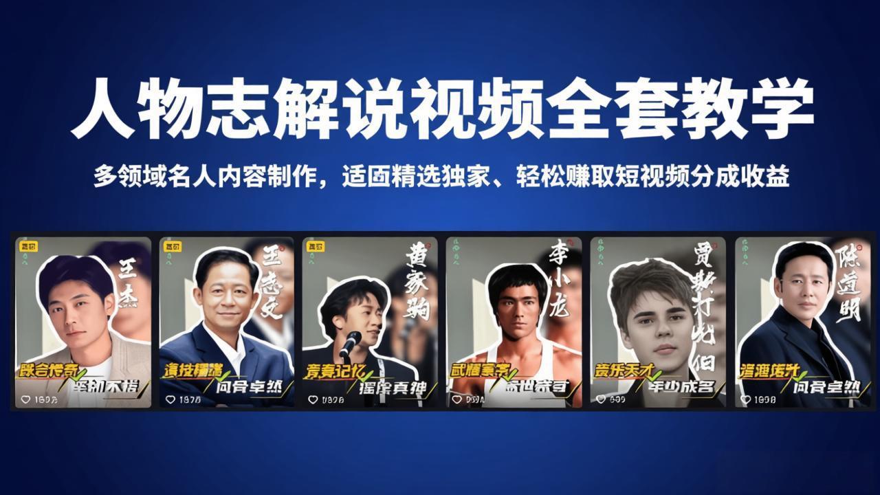 (18205期)人物志解说视频全套教学,多领域名人内容制作,适配精选独家,轻松赚取短视频分成收益-网赚副业网