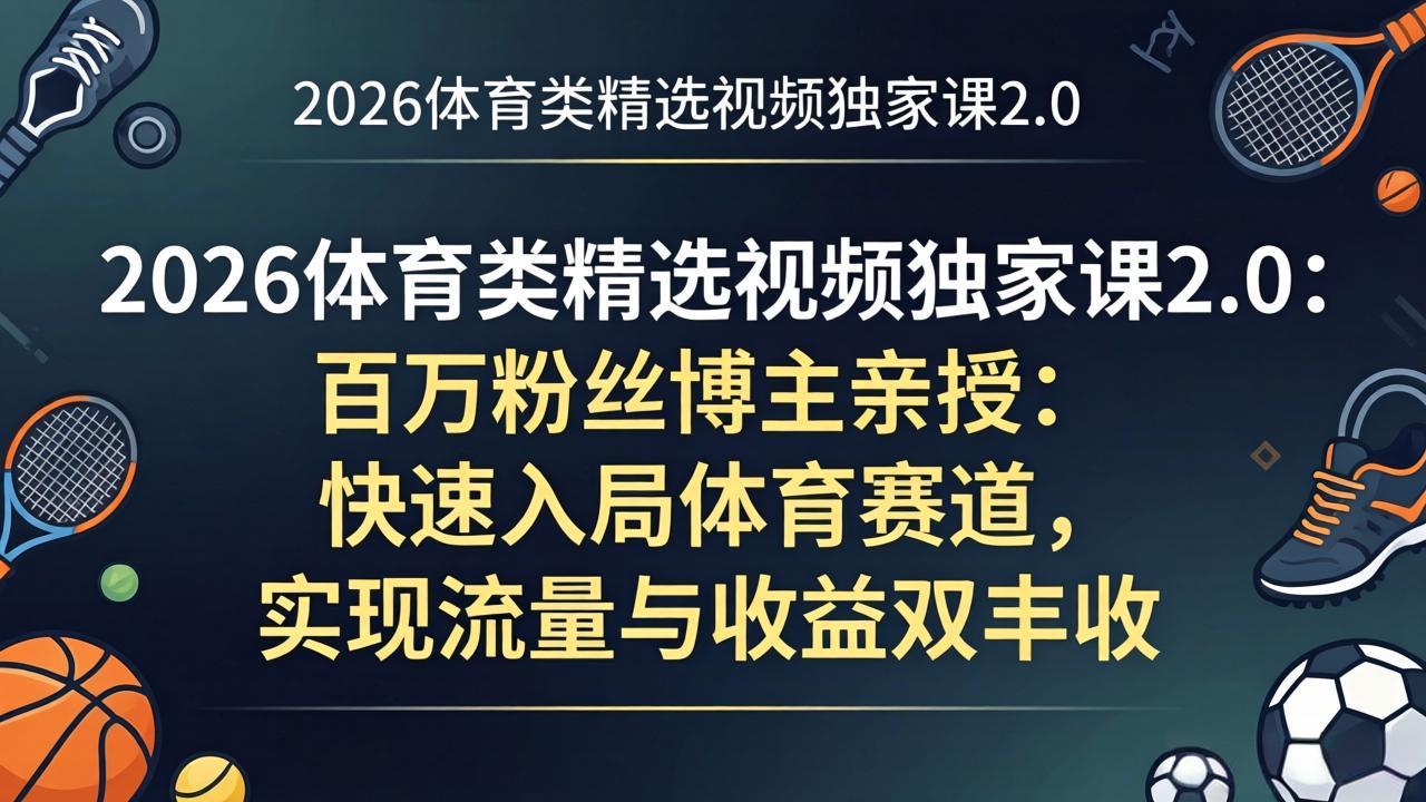 (17991期)2026体育类精选视频独家课2.0:百万粉丝博主亲授:快速入局体育赛道,实现流量与收益双丰收-网赚副业网