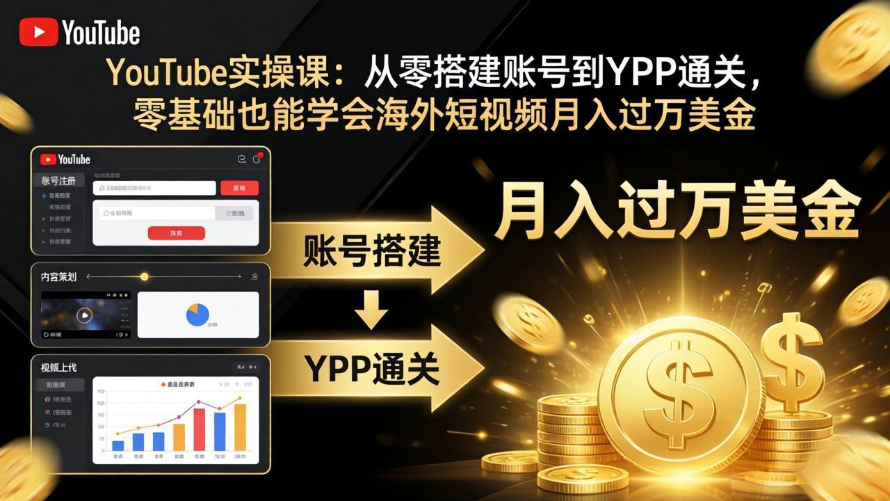 (17897期)YouTube实操课:从零搭建账号到YPP通关,零基础也能学会海外短视频月入过万美金-网赚副业网