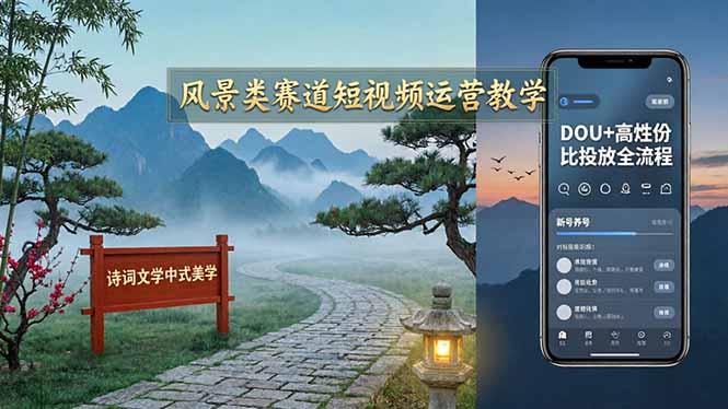 （17992期）风景类赛道短视频运营教学：诗词文学中式美学，新号养号对标账号定位，DOU+高性价比投放全流程-网赚副业网