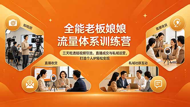 (18187期)全能老板娘流量体系训练营,三天吃透短视频引流、直播成交与私域运营,打造个人IP轻松变现-网赚副业网