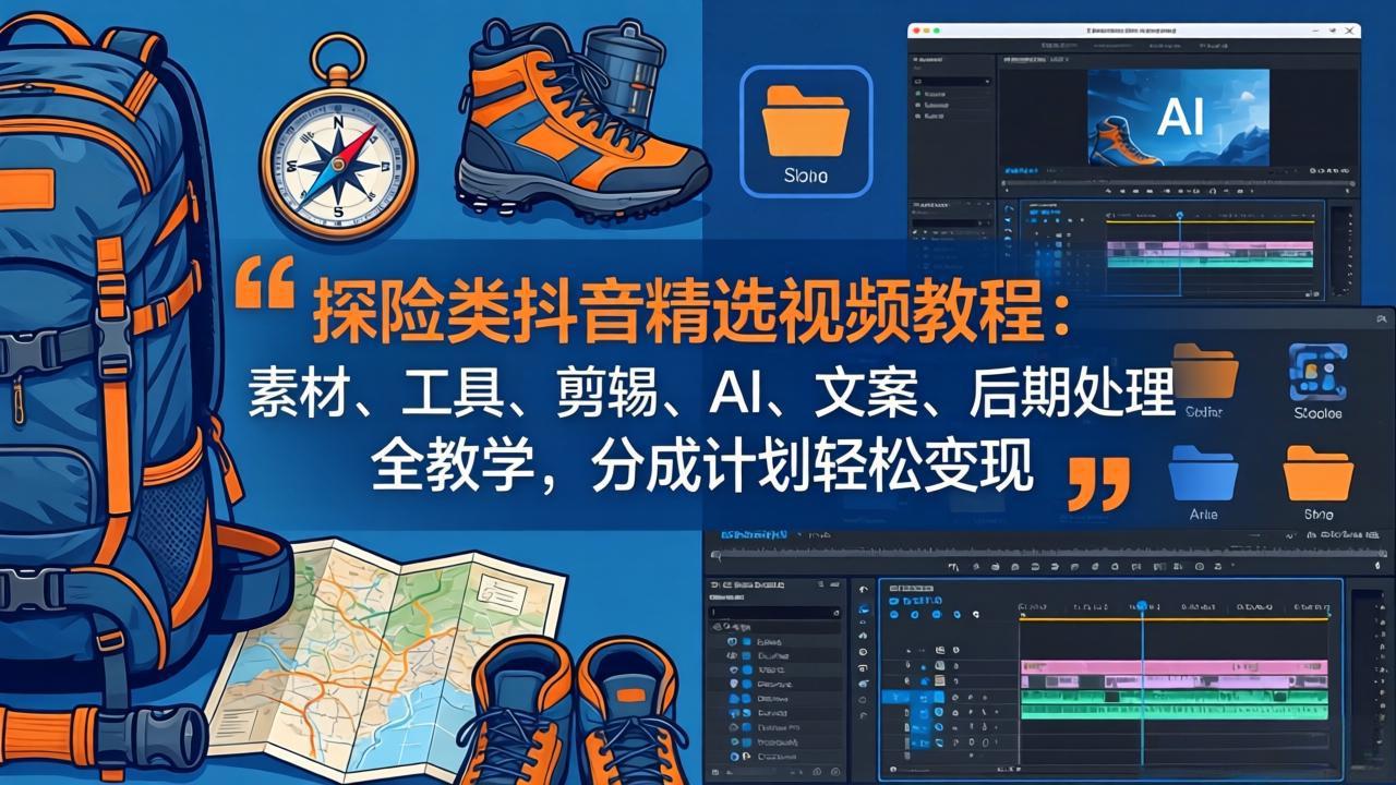 (17994期)探险类抖音精选视频教程:素材、工具、剪辑、AI、文案、后期处理全教学,分成计划轻松变现-网赚副业网