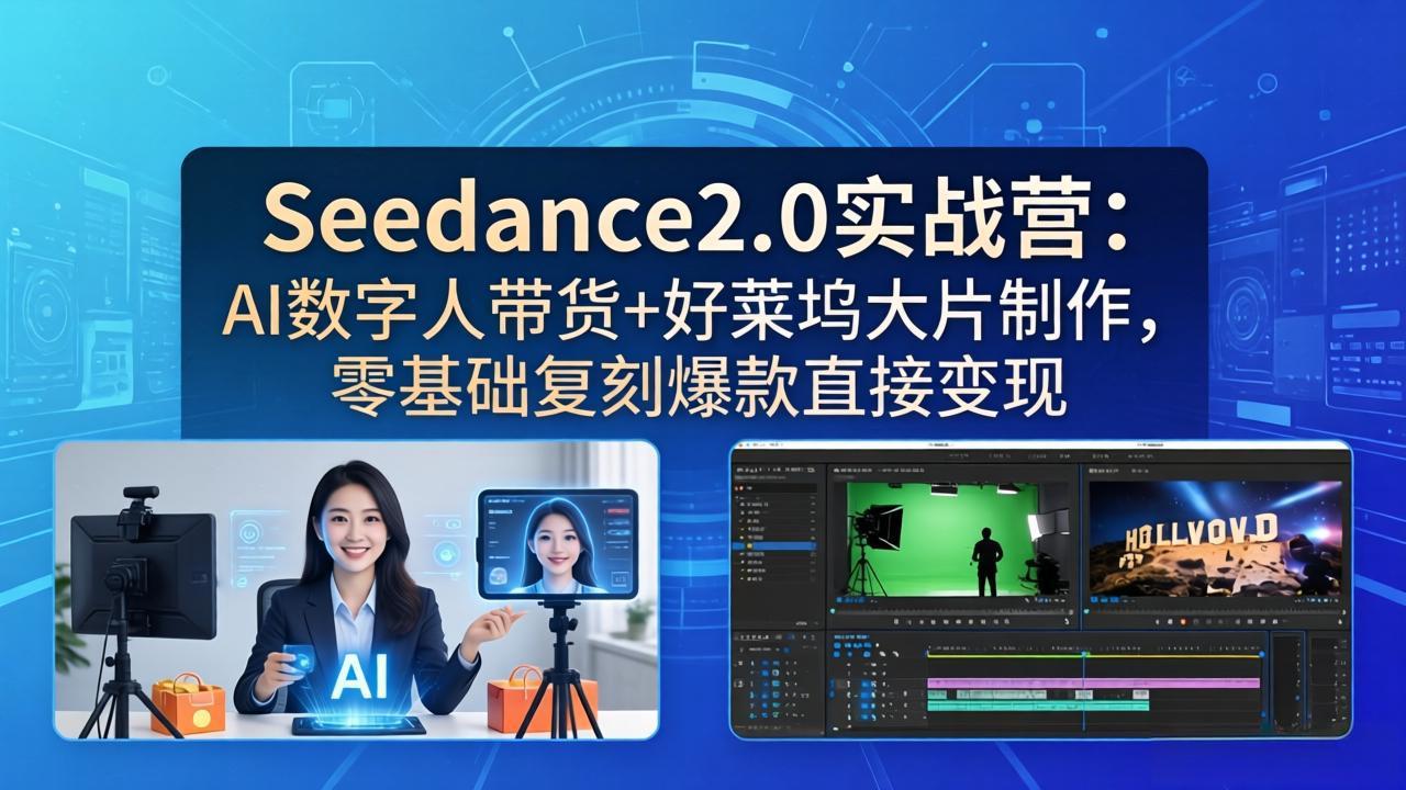 (18238期)Seedance2.0实战营:AI数字人带货+好莱坞大片制作,零基础复刻爆款直接变现-网赚副业网