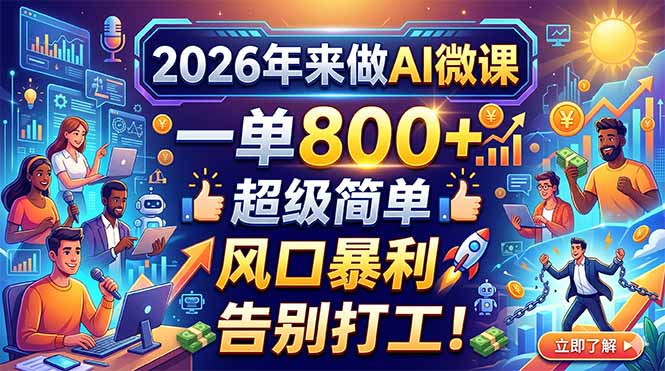 (18195期)2026年来做AI微课,一单800+,超级简单,风口暴利,告别打工!-网赚副业网