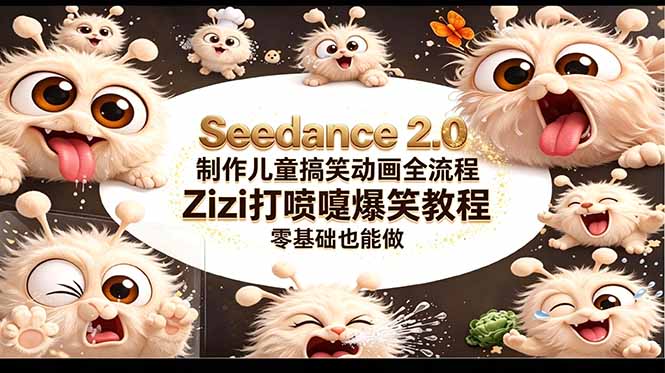 (18211期)Seedance 2.0 制作儿童搞笑动画全流程Zizi打喷嚏爆笑教程|零基础也能做-网赚副业网