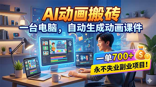 (18239期)AI动画搬砖,一台电脑,自动生成动画课件,一单800+ 永不失业副业项目!-网赚副业网