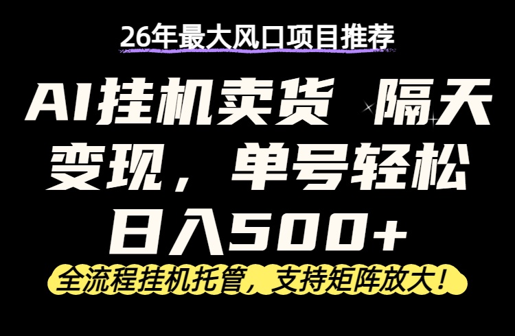 (17933期)26年最新AI挂机卖货,隔天出收益,单账号轻松日入500+-网赚副业网