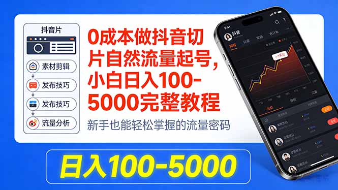 (18024期)0成本做抖音切片自然流量起号,小白日入100-5000完整教程-网赚副业网