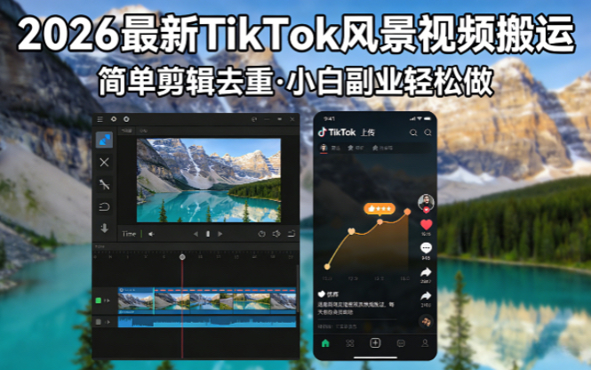 （18001期）2026最新TikTok风景视频搬运简单剪辑去重小白副业月入 8000-网赚副业网