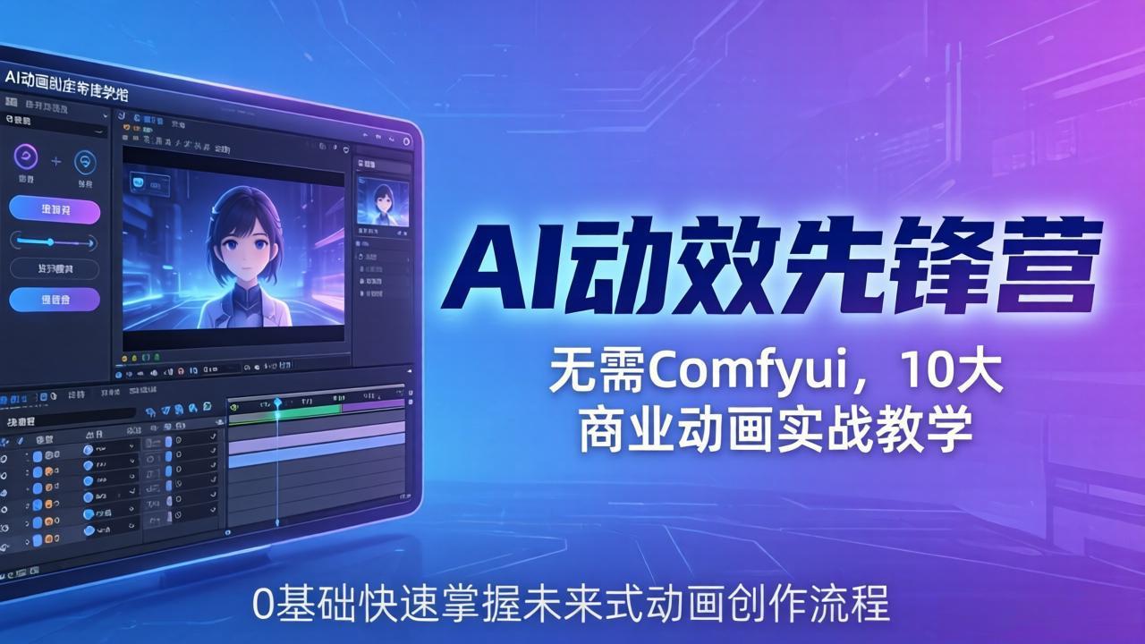 (18077期)AI 动效先锋营:无需Comfyui,10大商业动画实战教学,0基础快速掌握未来式动画创作流程-网赚副业网