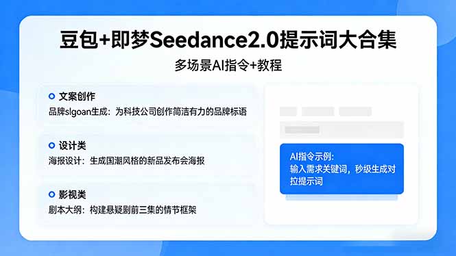 (17935期)豆包+即梦Seedance2.0提示词大合集:多场景AI指令+教程,解锁文案、设计、影视高效创作-网赚副业网