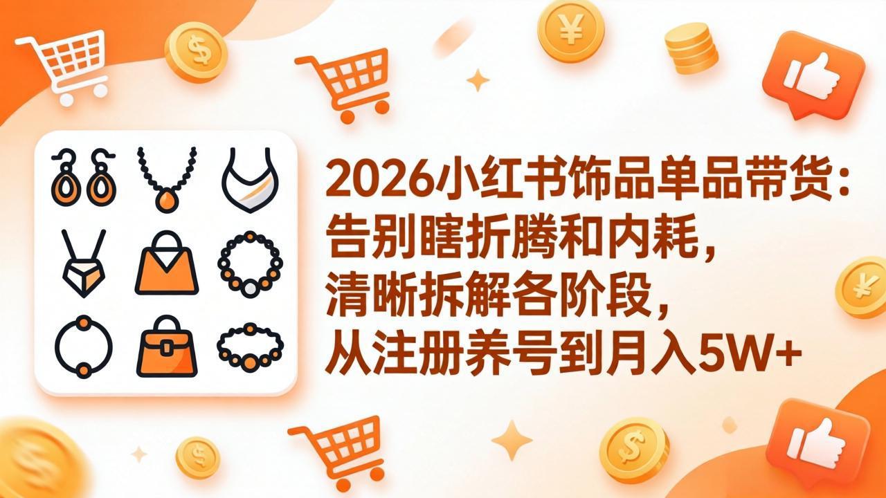 (17861期)2026小红书饰品单品带货:告别瞎折腾和内耗,清晰拆解各阶段,从注册养号到月入5W+-网赚副业网