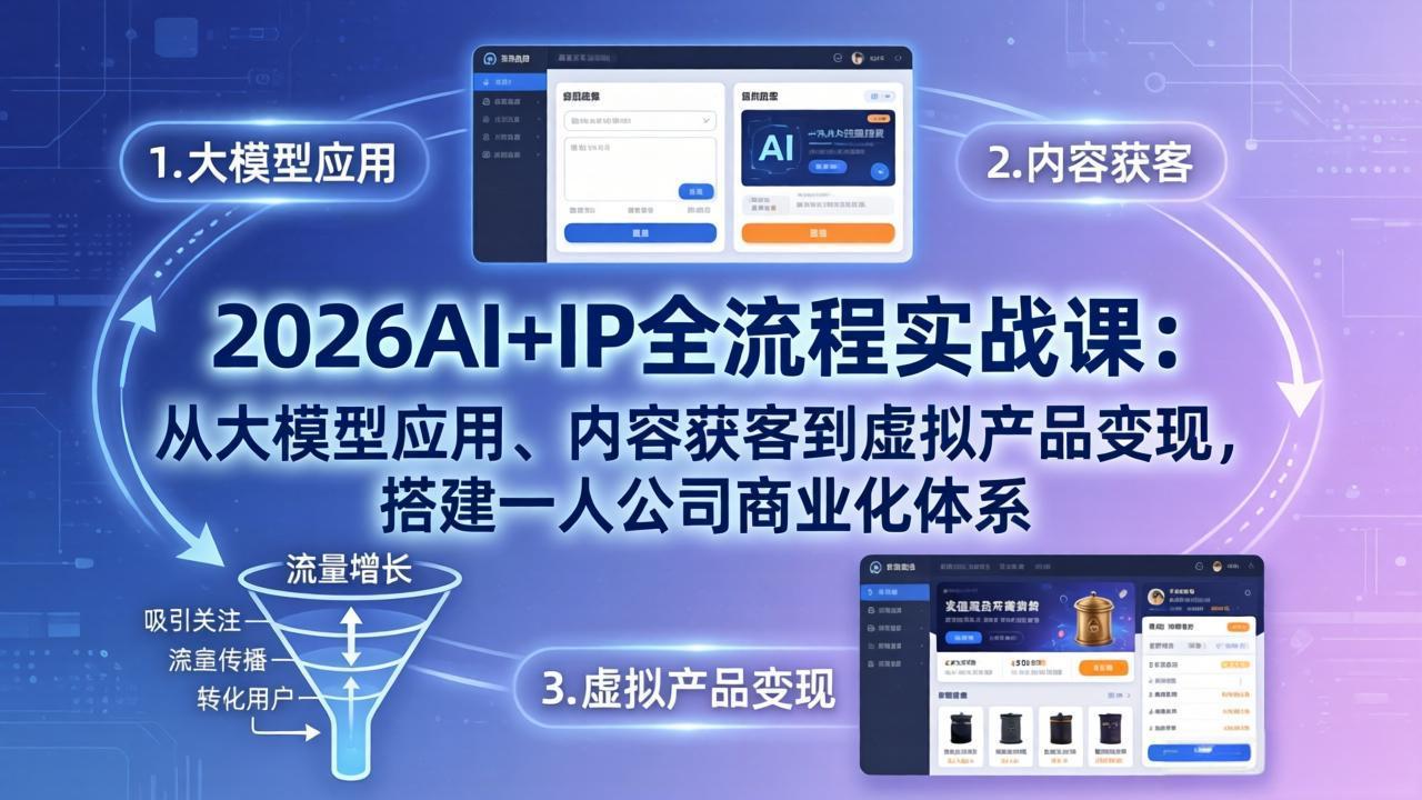 (17863期)2026AI+IP全流程实战课:从大模型应用、内容获客到虚拟产品变现,搭建一人公司商业化体系-网赚副业网