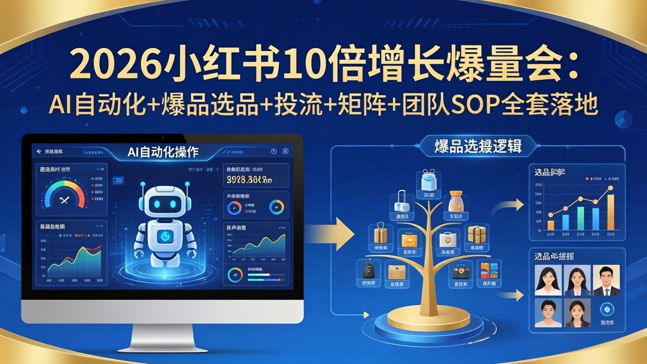(17964期)2026小红书10倍增长爆量会:AI自动化+爆品选品+投流+矩阵+团队SOP全套落地-网赚副业网