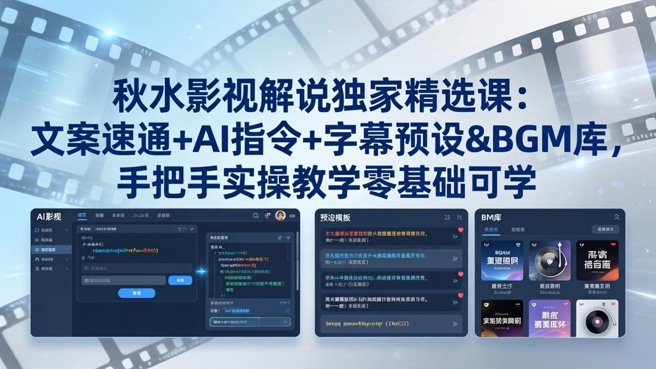 (18080期)秋水影视解说独家精选课:文案速通+AI指令+字幕预设+BGM库,手把手实操教学零基础可学-网赚副业网