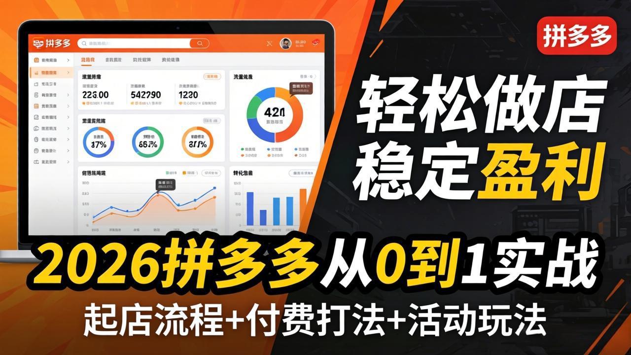 (17951期)2026拼多多从0到1实战-4月更新:最新起店流程+付费打法+活动玩法,轻松做店稳定盈利-网赚副业网